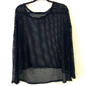 Bobeau Mesh Sheer Top Large Black Long Sleeve 80’s Style Goth Grunge Moto Biker